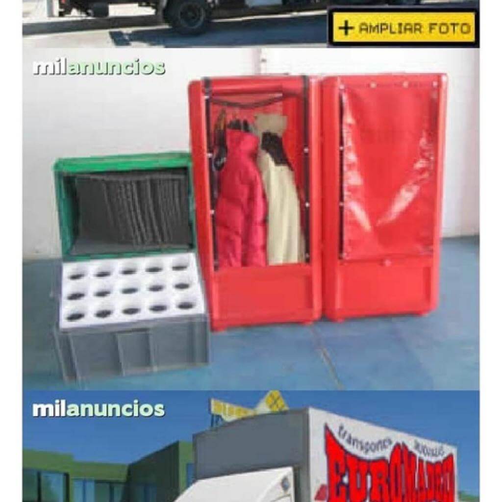 Armarios para ropa en perchas y cajas de embalaje para objetos frágiles